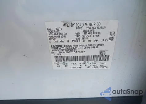 2014 Ford Explorer Xlt from USA, damaged, VIN 1FM5K8D87EGA76257